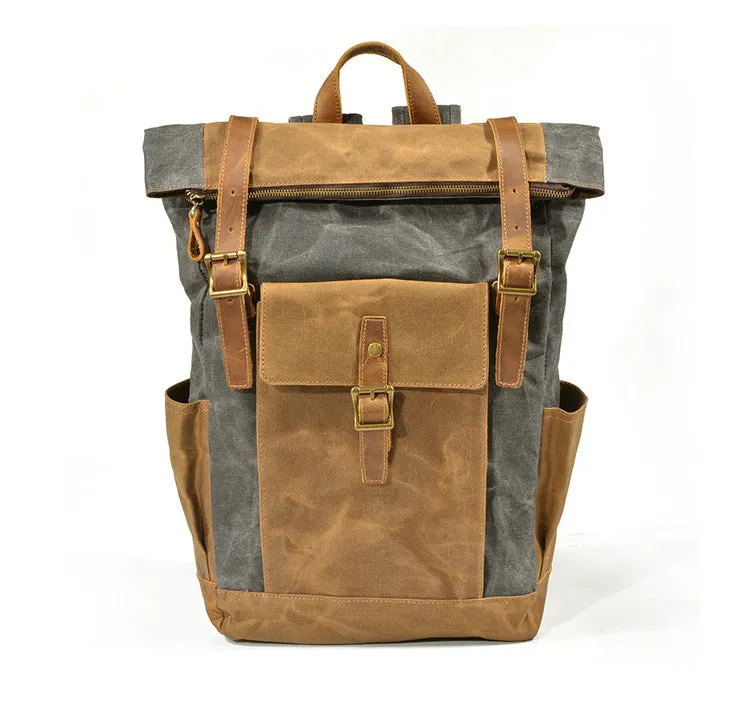 Vintage Waterproof Leather Canvas Backpack C9120