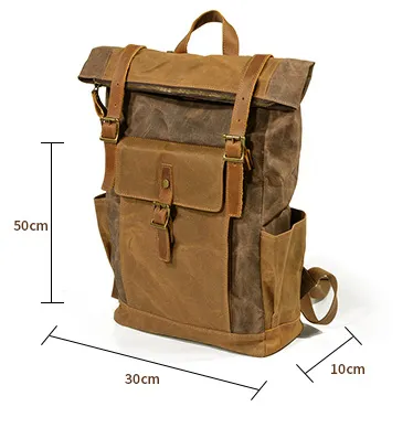 Vintage Waterproof Leather Canvas Backpack C9120