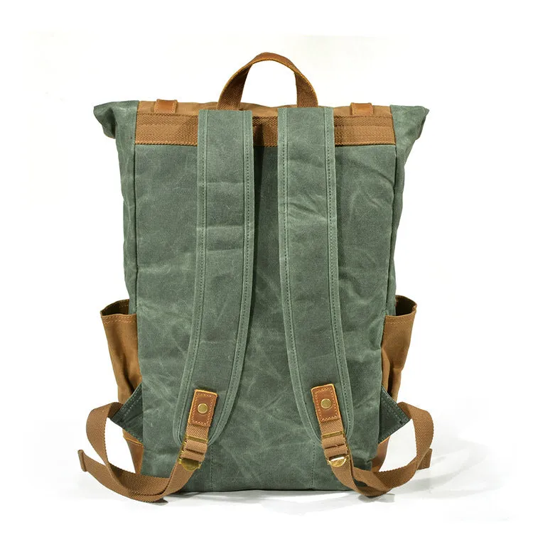 Vintage Waterproof Leather Canvas Backpack C9120