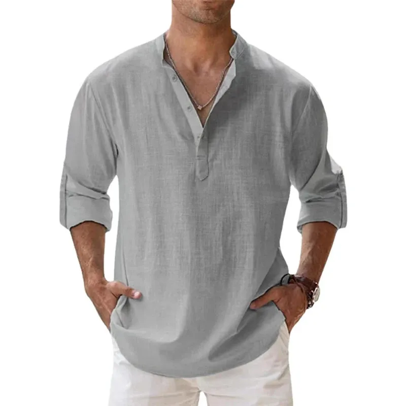 West Louis™ Long Sleeve Linen Light Henley Shirt