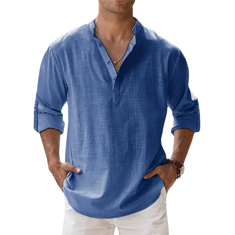 West Louis™ Long Sleeve Linen Light Henley Shirt