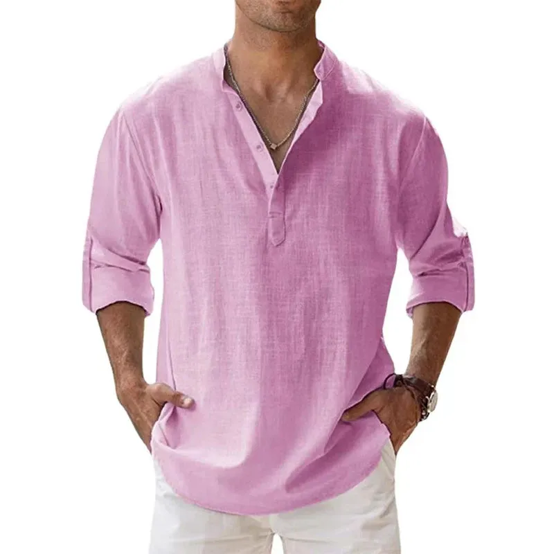 West Louis™ Long Sleeve Linen Light Henley Shirt