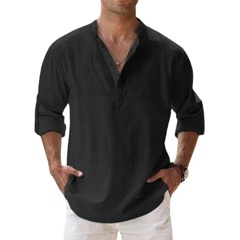 West Louis™ Long Sleeve Linen Light Henley Shirt