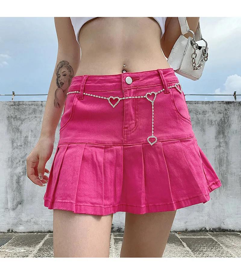 Wjczt Women High Waist Denim Skirt Women Summer Korean Harajuku Ruffles Jeans Skirt Shorts Punk Y2K Mini Pleated Skirt Streetwear