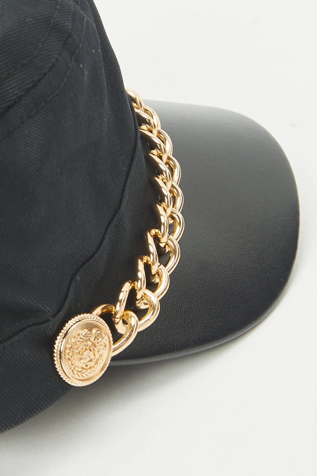 Women Black Metal Chain Embellished Cap