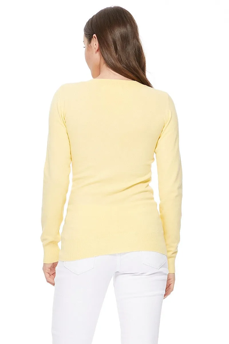 YEMAK Women's Long Sleeve V-Neck Basic Soft Knit T-Shirt Pullover Sweater MK5501 (S-XL)